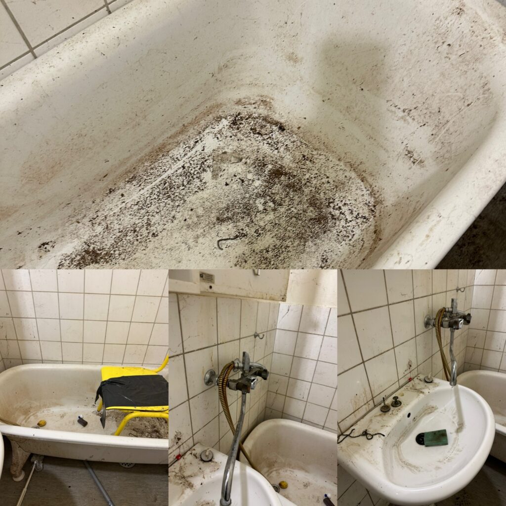 Badrumsstädning före och efter — duschvägg